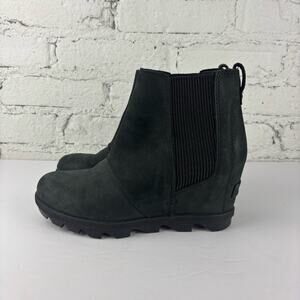 Sorel Joan Of Arctic Wedge Chelsea Black Booties 7.5